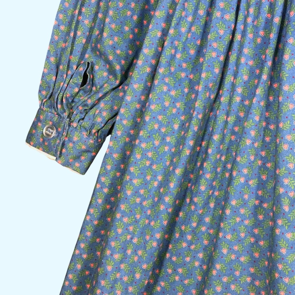 Vtg Prairie Country School Dress Blue‎ Floral High Neck Cottage Core Small - Picture 10 of 15